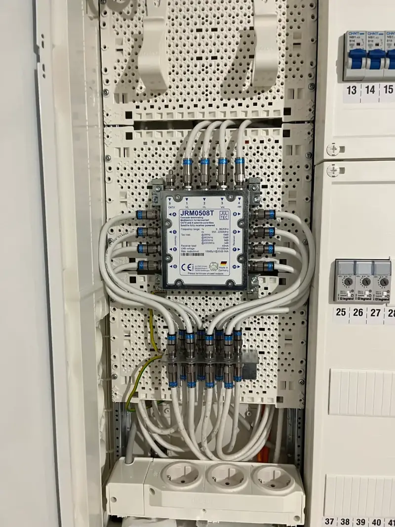 Multischalter mit Kabelverteilung in einem Technikschrank